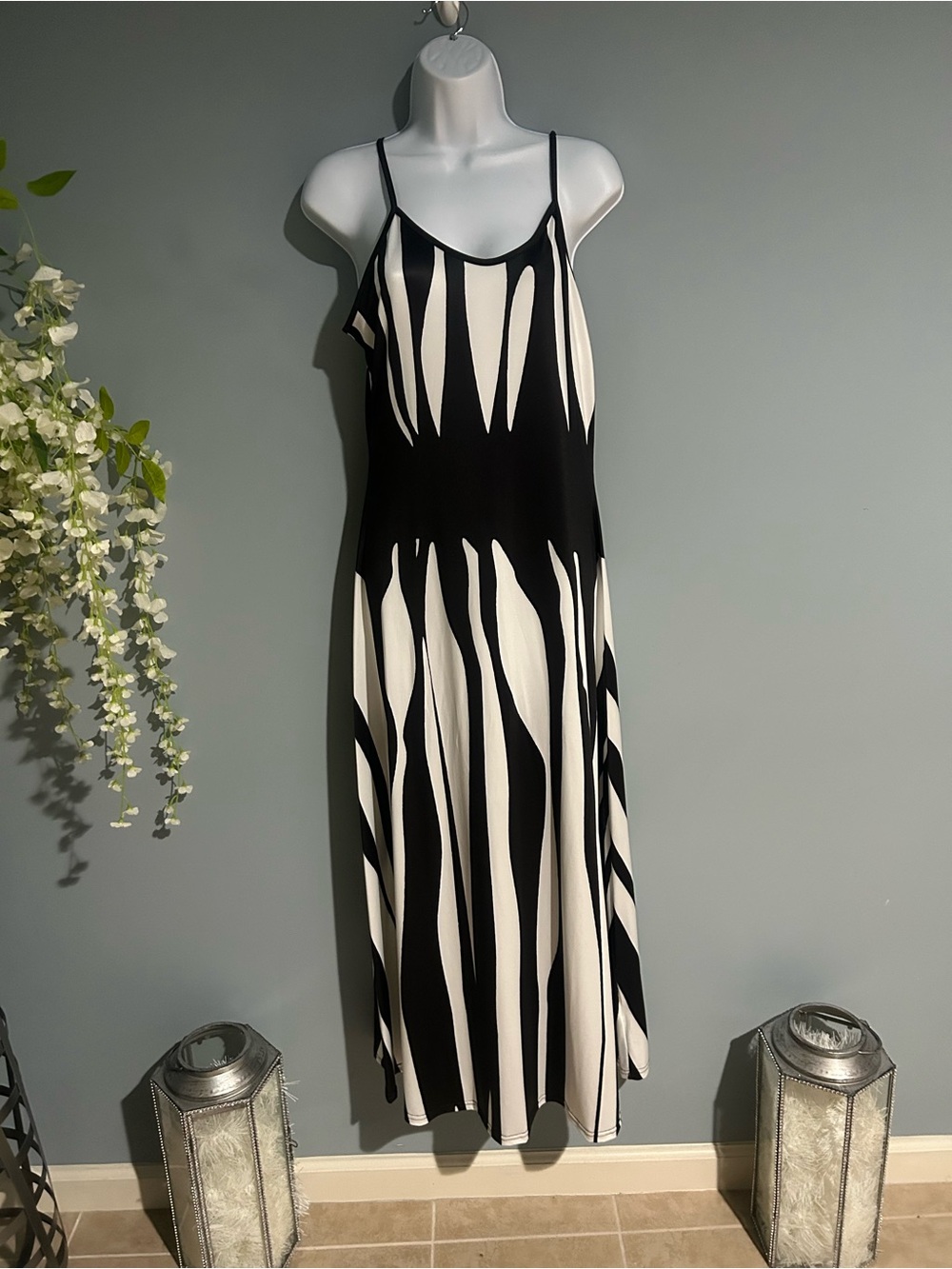 SHEIN Black and White Striped Maxi Slip Dress